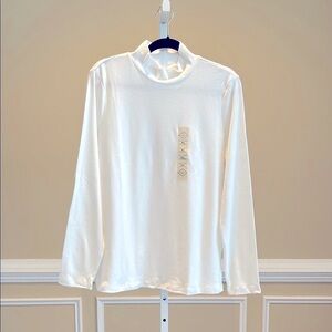 St. John's Bay White Mock Neck Long Sleeve T-Shirt Size XL